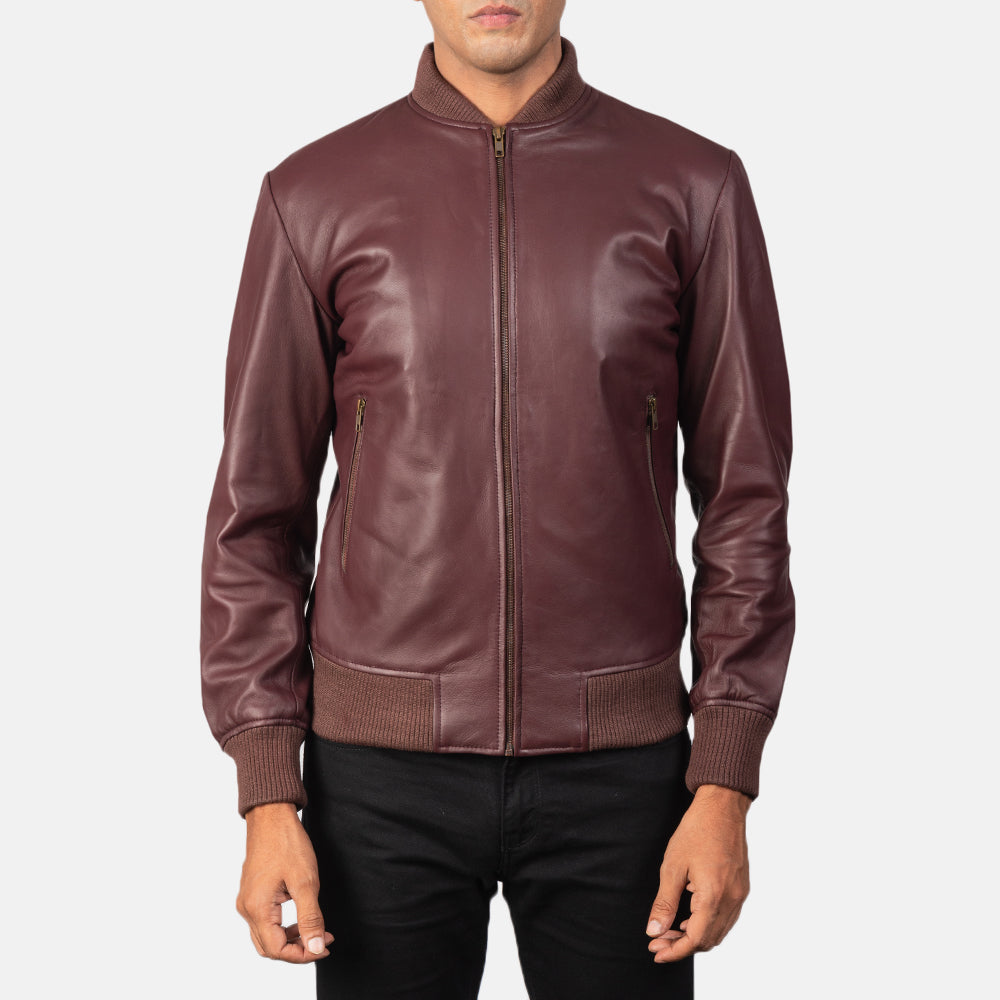 [FS] Shane Maroon Leather Bomber Jacket