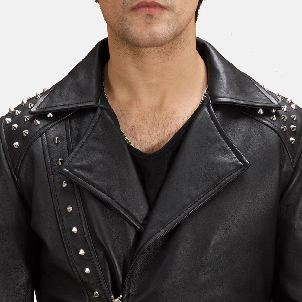Black Studded Leather Biker Jacket