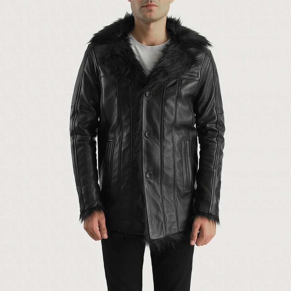 Furcliff Shaggy Black Leather Coat
