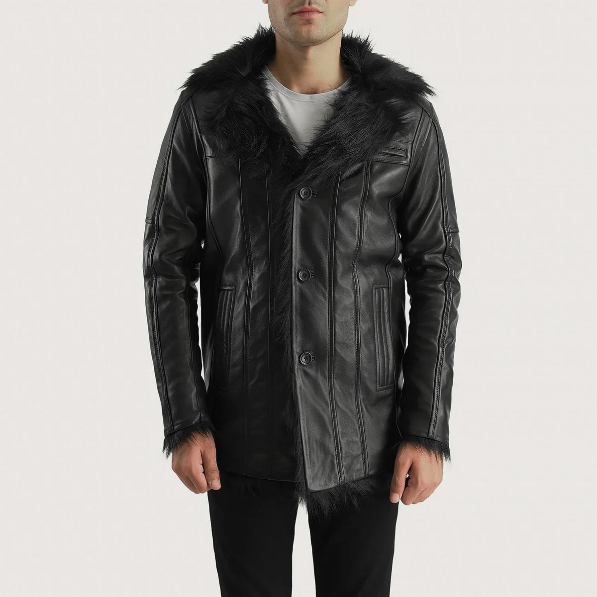 Furcliff Shaggy Black Leather Coat