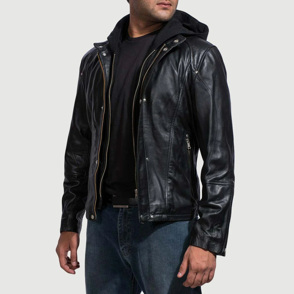 [FS] Highschool Black Hooded Leather Jacket