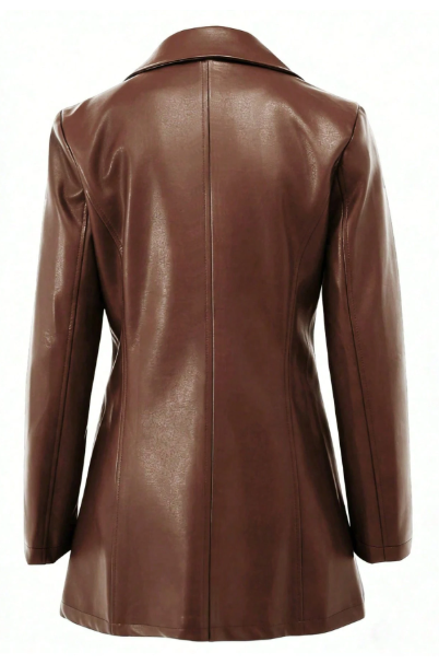 Women’s PU Leather Blazer Jacket – Elegant Single-Breasted Long Sleeve Coat for Fall & Winter