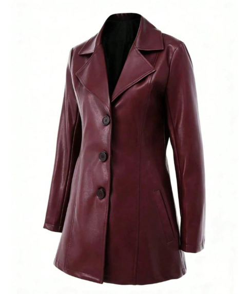 Women’s PU Leather Blazer Jacket – Elegant Single-Breasted Long Sleeve Coat for Fall & Winter