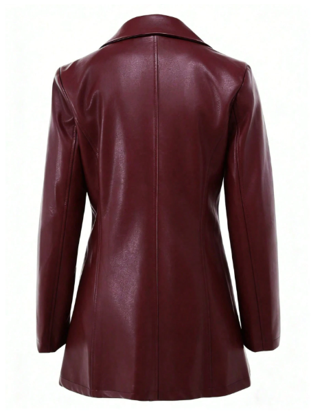 Women’s PU Leather Blazer Jacket – Elegant Single-Breasted Long Sleeve Coat for Fall & Winter