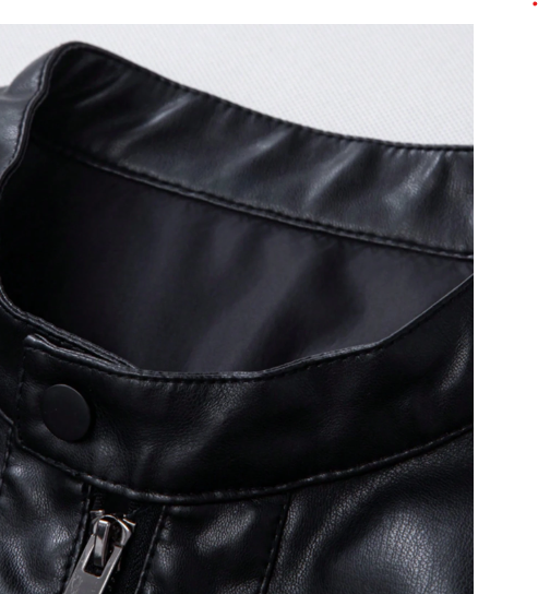 Men’s Black PU Leather Motorcycle Jacket – Stand Collar Slim Fit Zip-Up Biker Jacket