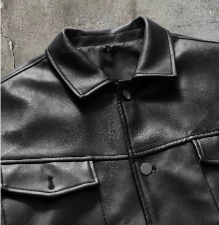 Men's PU Leather Long Sleeve Single-Breasted Jacket With Collar, For Spring, Outdoor