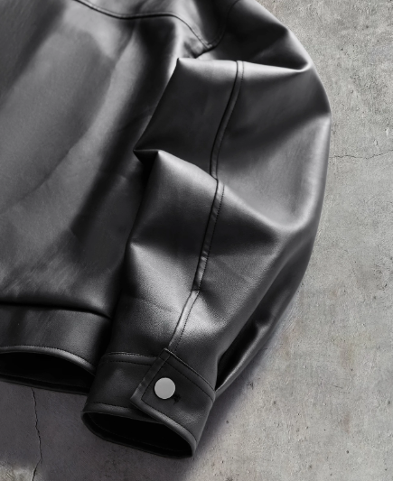 Men's PU Leather Long Sleeve Single-Breasted Jacket With Collar, For Spring, Outdoor