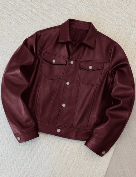 Men's PU Leather Long Sleeve Single-Breasted Jacket With Collar, For Spring, Outdoor