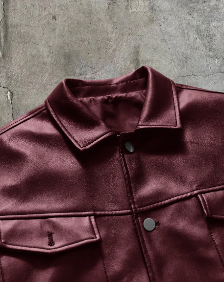 Men's PU Leather Long Sleeve Single-Breasted Jacket With Collar, For Spring, Outdoor