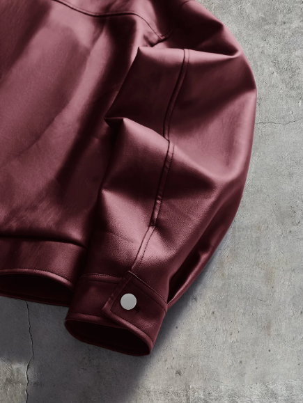 Men's PU Leather Long Sleeve Single-Breasted Jacket With Collar, For Spring, Outdoor