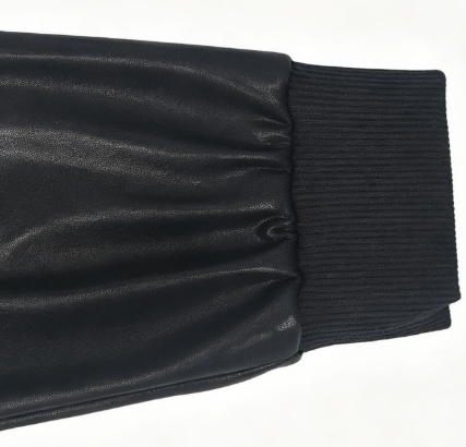 Men's Solid Color PU Leather Long Sleeve Zip-Up Baseball Jacket
