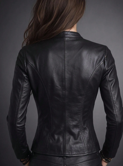 Women's Fashion Slim‑Fit Stand‑Collared Zipper PU Leather Jacket‑Classic Zipper Modern Style Stand‑Collar Biker Jacket, Slim‑Fit PU Leather Jacket