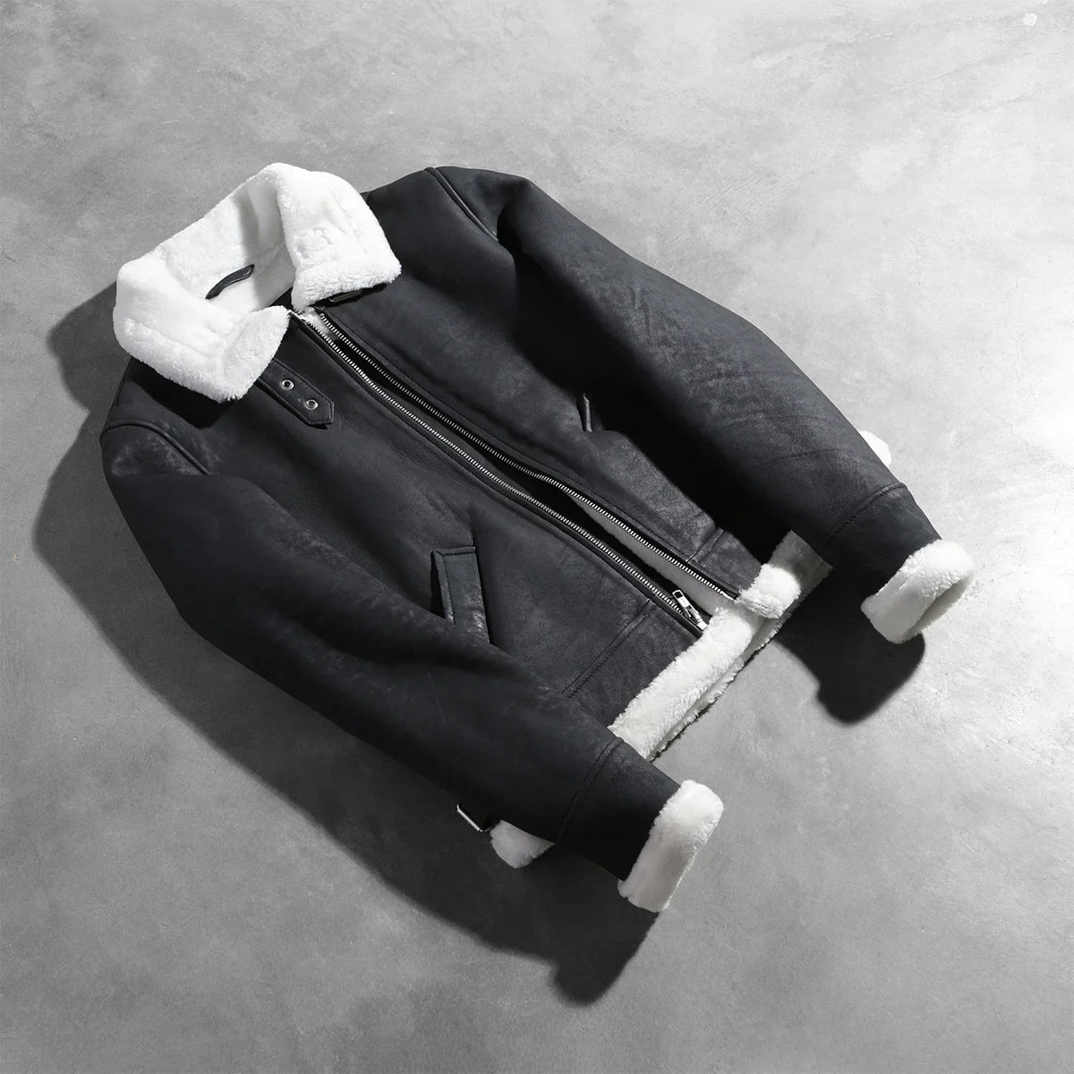 Sherilyn B-3 Black & White Leather Bomber Jacket