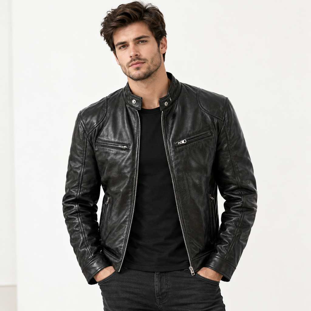 Men's Stand Up Collar Button Up Jacket, A Fashionable New Outfit For Spring And Autumn, Versatile Style, Creating A Handsome Motorcycle Style Jacket