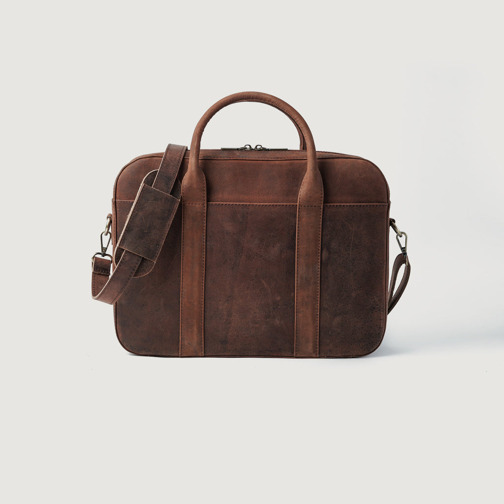 The Captain Vintage Distressed Brown Leather Briefcase