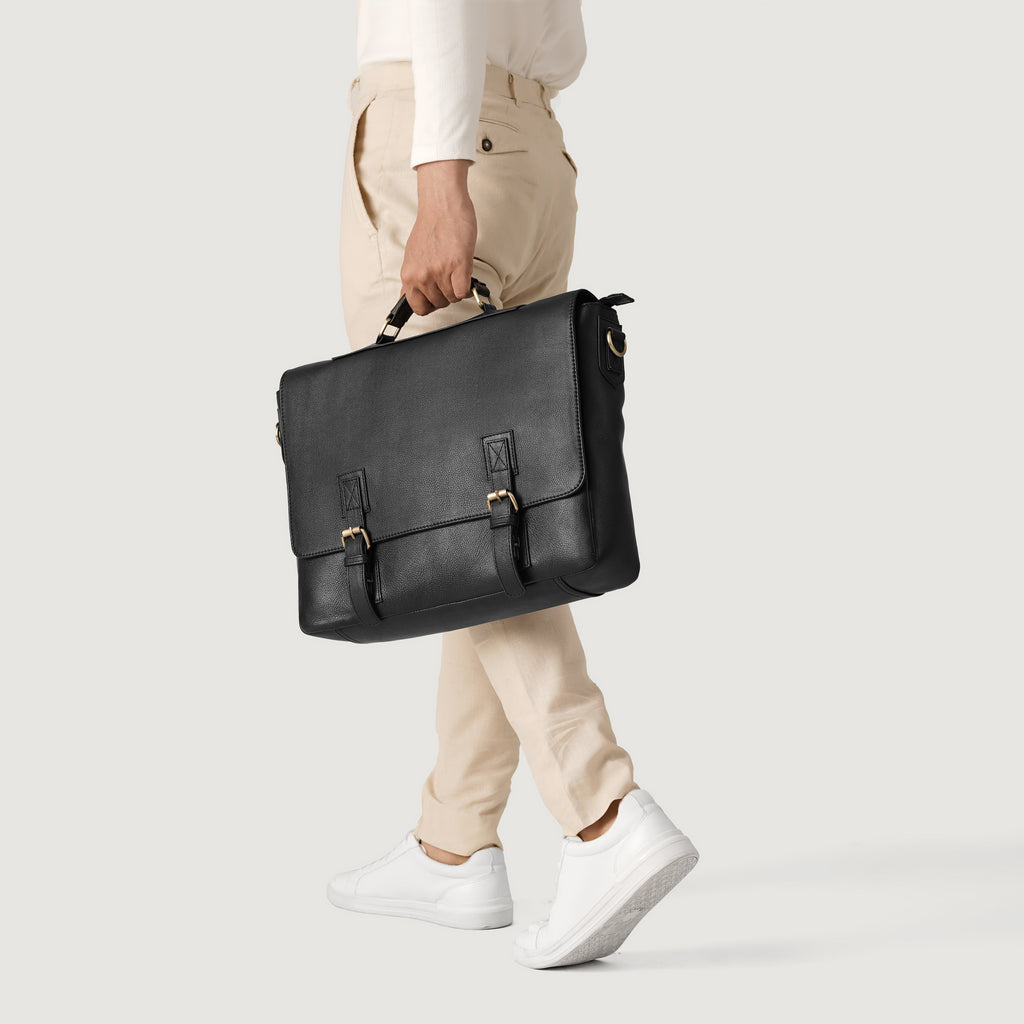 The Cristoph Black Leather Messenger Bag