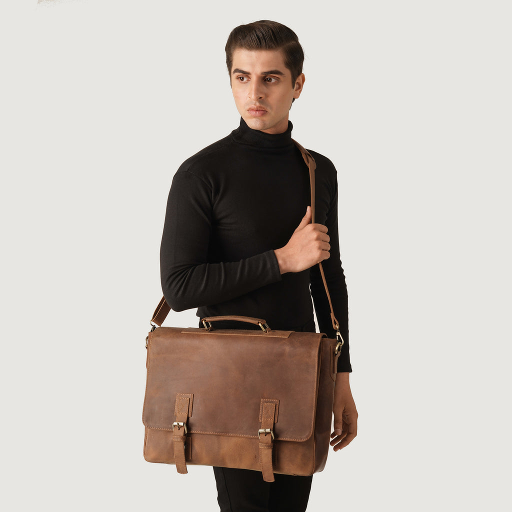The Cristoph Vintage Tan Leather Messenger Bag