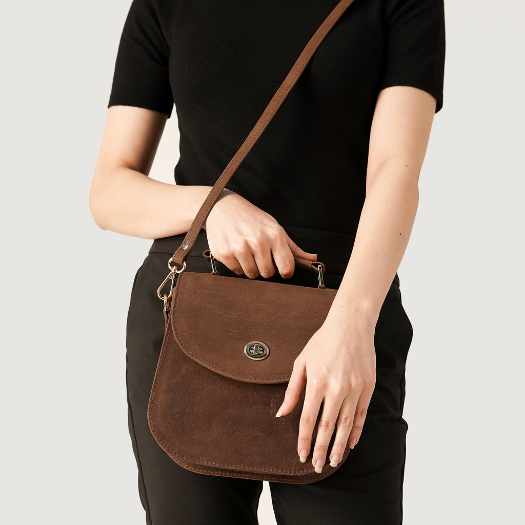 The Sandra Vintage Tan Leather Saddle Bag