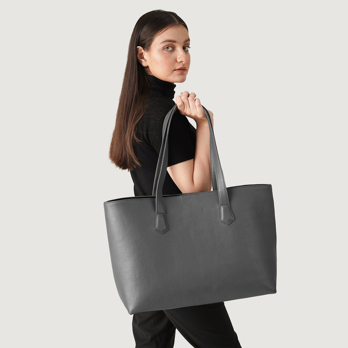 The Bianca Grey Leather Tote Bag