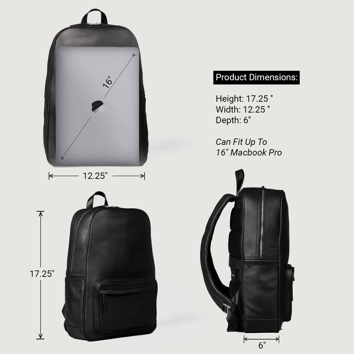 The Philos Black Leather Backpack