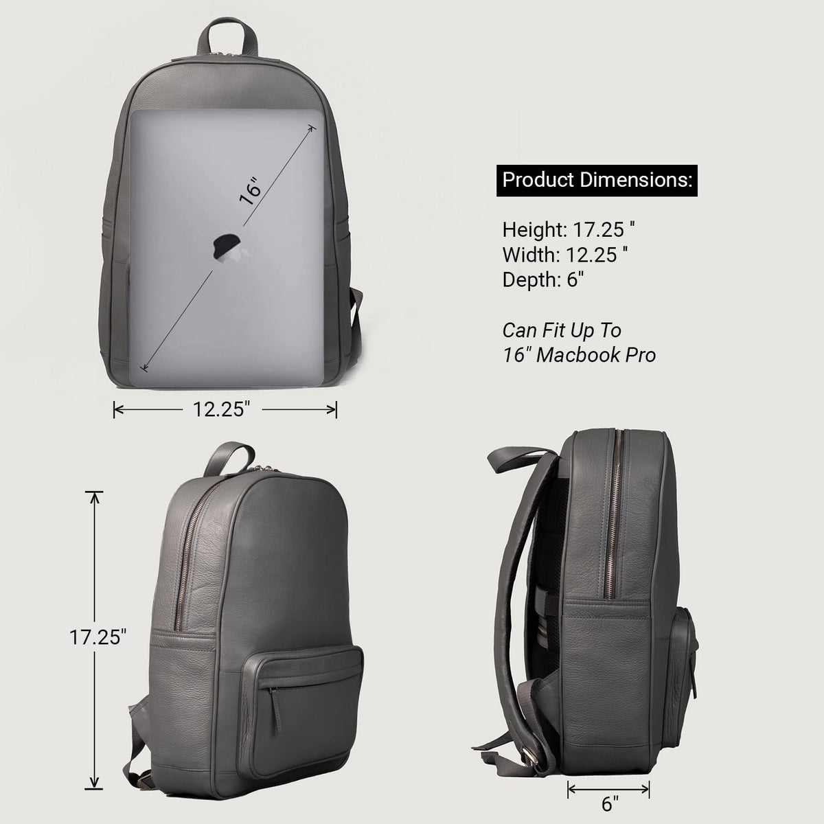 The Philos Grey Leather Backpack