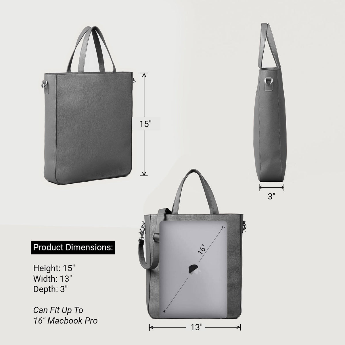 The Poet Grey Leather Tote Bag