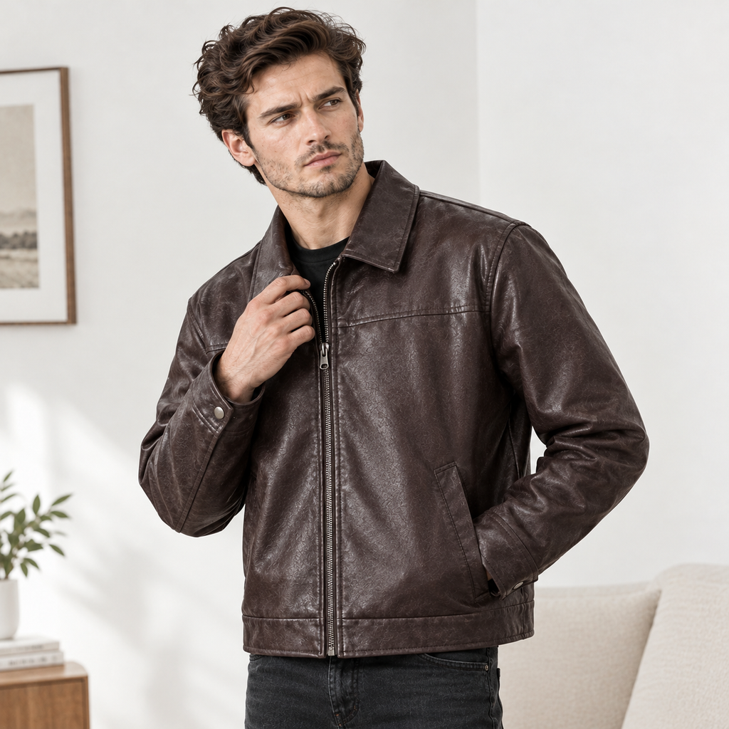 Men’s PU Leather Jacket – Casual Zip-Up Jacket for Everyday Wear