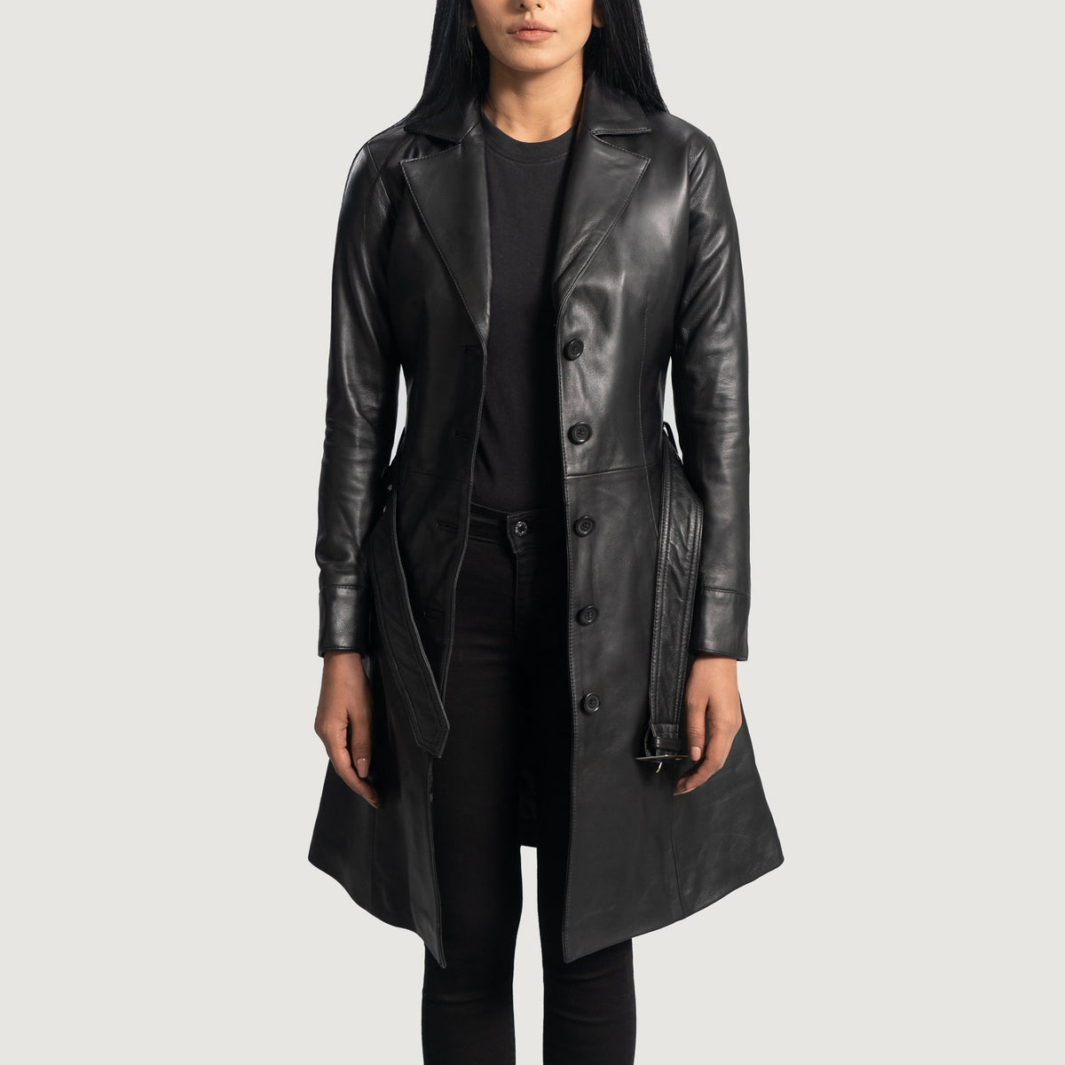 Moonlight Black Leather Trench Coat