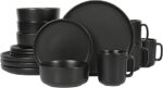 Gibson Home Zuma Stoneware Plates, Bowls, & Mugs Dinnerware Set - Matte Black, Service for Four (16pcs)